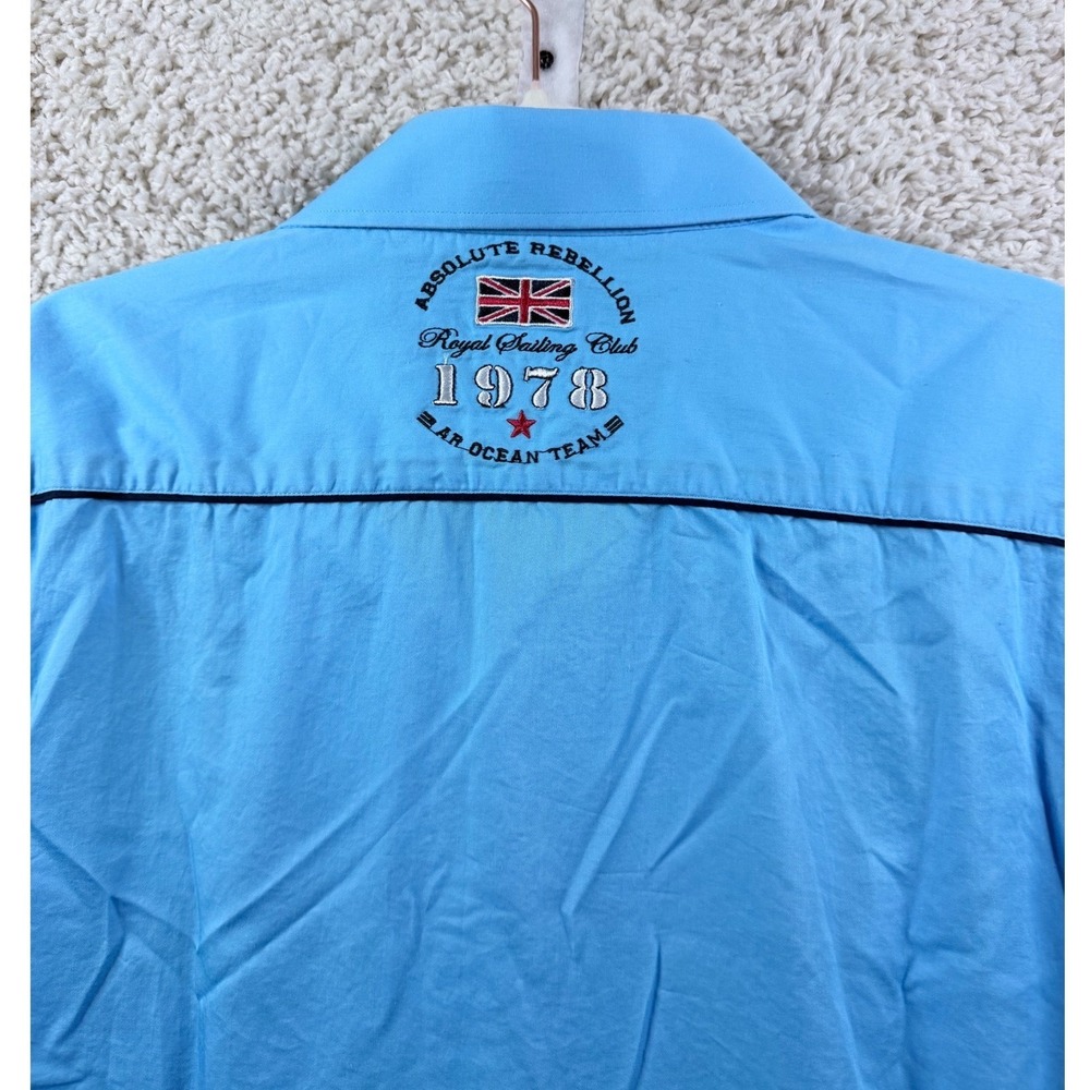 Absolute Rebellion Button Down Men 4XL Blue Royal Sailing Embroidered Shirt - Picture 10 of 10